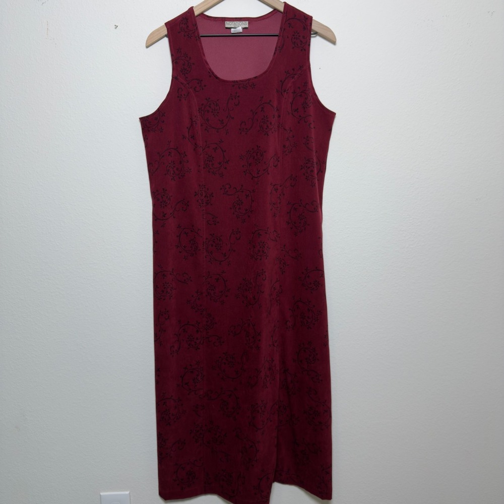 VTG 90s Whimsigoth Jumper Dress Medium Burgundy Paisley Maxi Faux Suede‎ Western